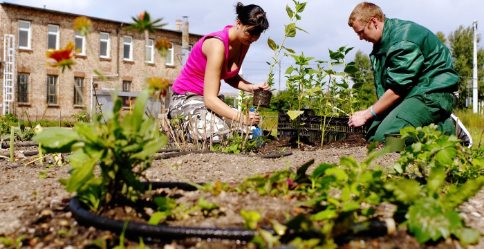 Zwei Lehrlinge bei Gartenarbeiten © Kollektiv Fischka/fischka.com