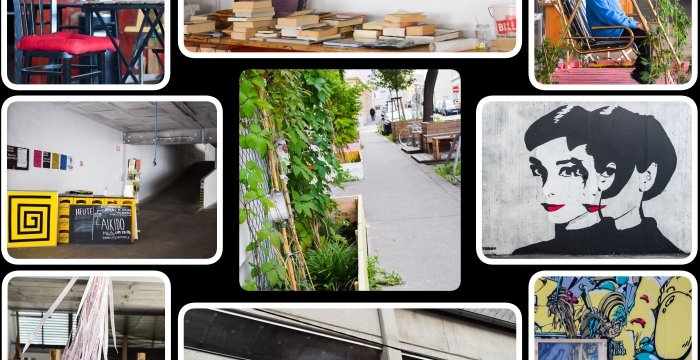 Collage mit Graffiti und Fotos in der Garage Grande © Jugend am Werk