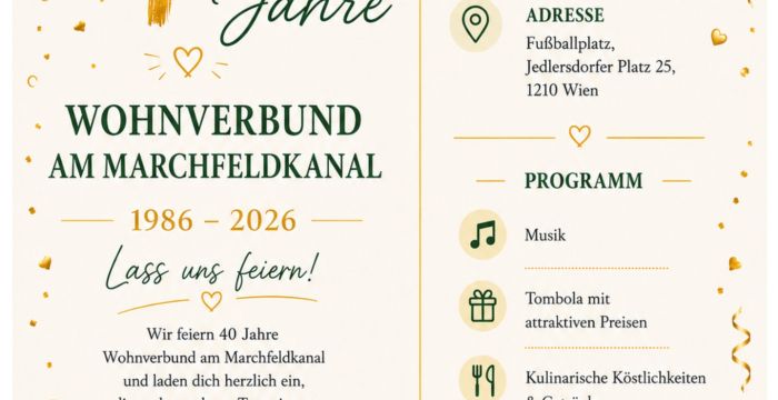 Einladung zu 40 Jahre Wohnverbund Am Marchfeldkanal © Jugend am Werk