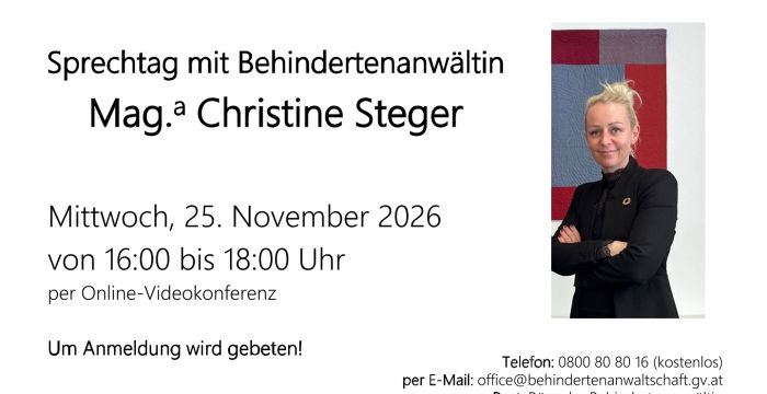 Sprechtag mit Behindertenanwältin Mag.a Christine Steger © Mag.a Christine Steger