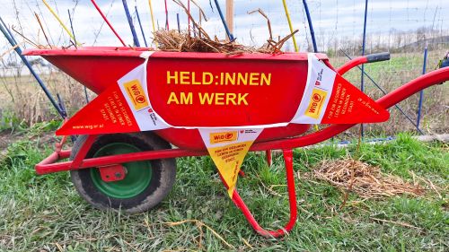 Scheibtruhe mit dem Logo der Wiener Gesundheitsförderung © Jugend am Werk