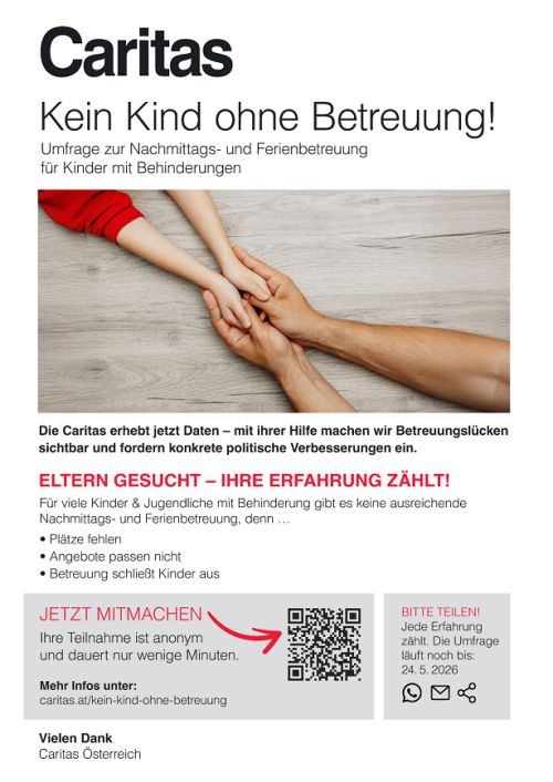 Caritas Umfrage zur Betreuung von Kindern mit Behinderungen © Caritas Österreich