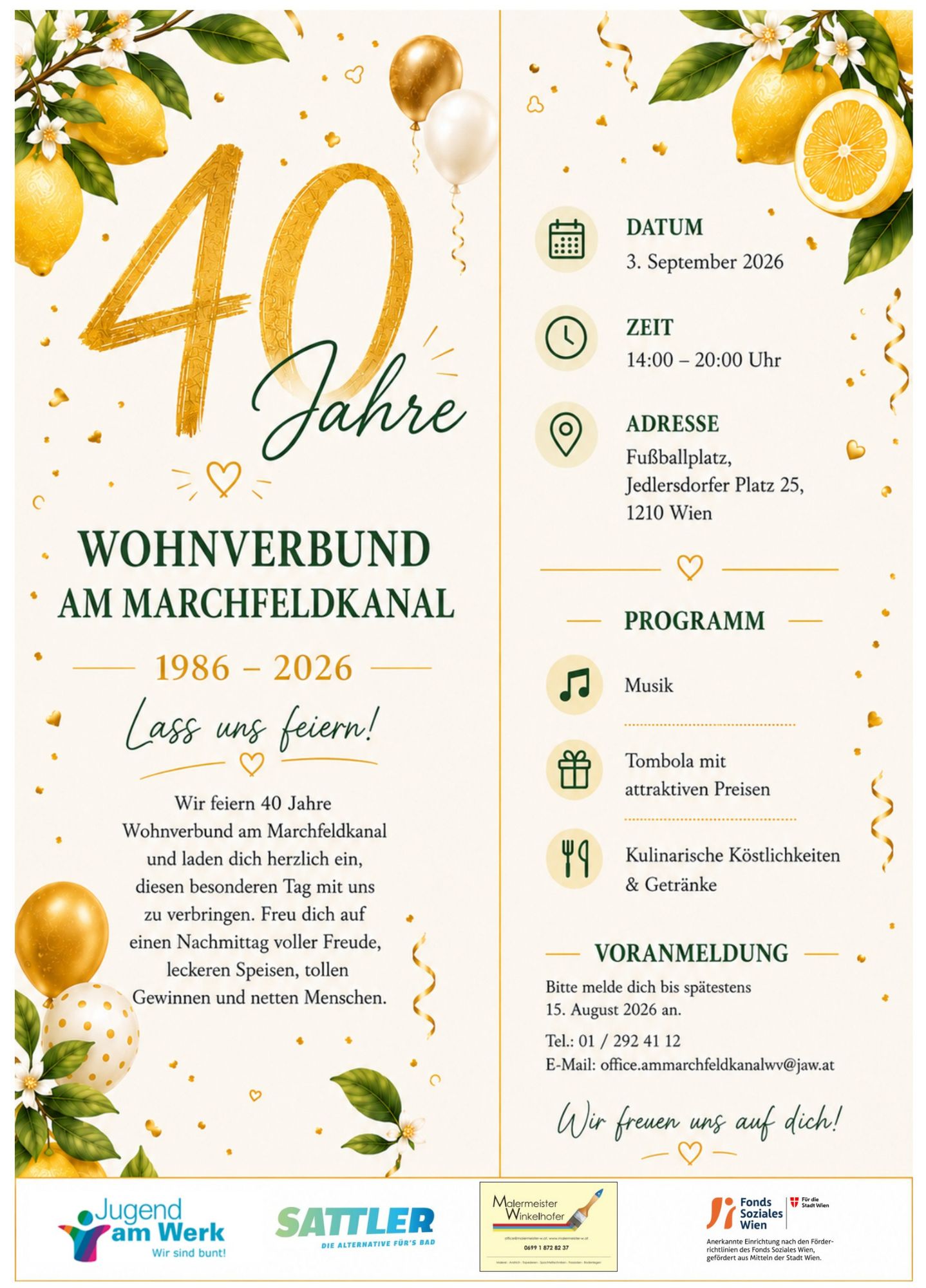 Einladung zu 40 Jahre Wohnverbund Am Marchfeldkanal © Jugend am Werk Einladung zu 40 Jahre Wohnverbund Am Marchfeldkanal © Jugend am Werk