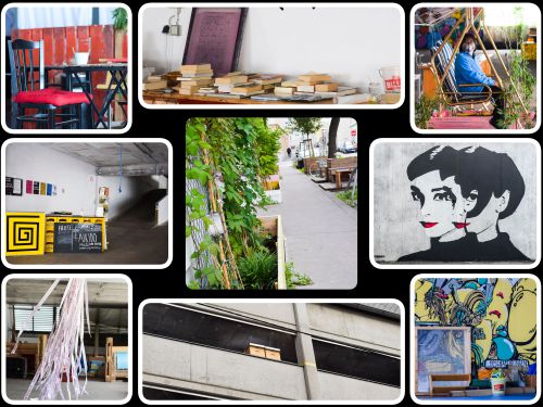 Collage mit Graffiti und Fotos in der Garage Grande © Jugend am Werk